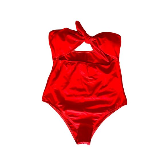 Elegant Strapless One Piece High Waisted Bandeau Cutout Bathing Suit - New! - Picture 3 of 7